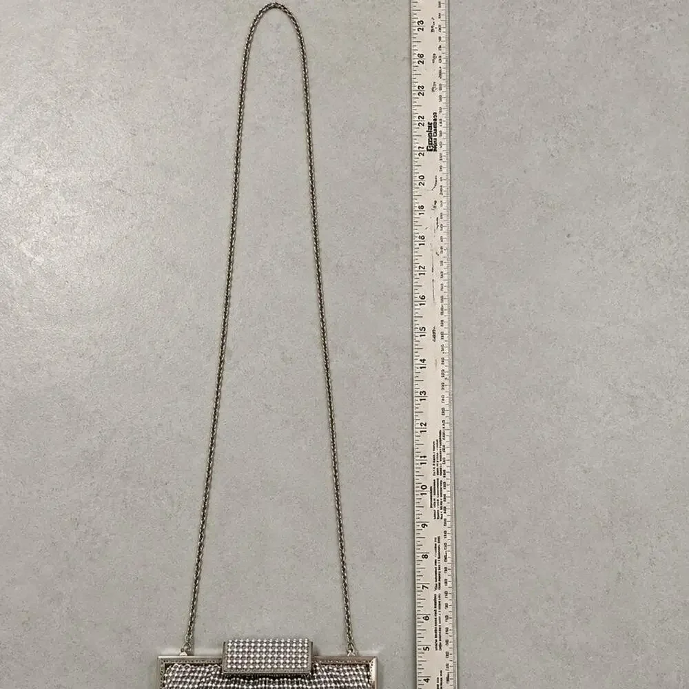La Regale Silver Beaded Rhinestone Clutch Chain Strap Formal Purse Vintage